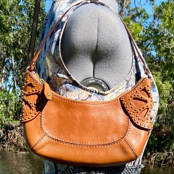 MICHAEL Michael Kors Y2K Leather Stud Detail Demi Shoulder Bag Canvas Li… - Picture 1 of 16